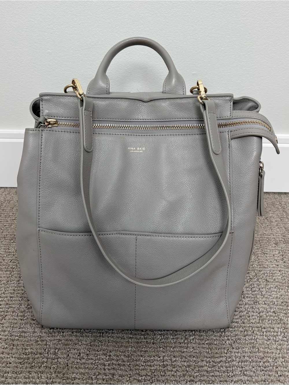 Mina Baie Harper Midi Backpack in Ash w/ leather shoulder strap